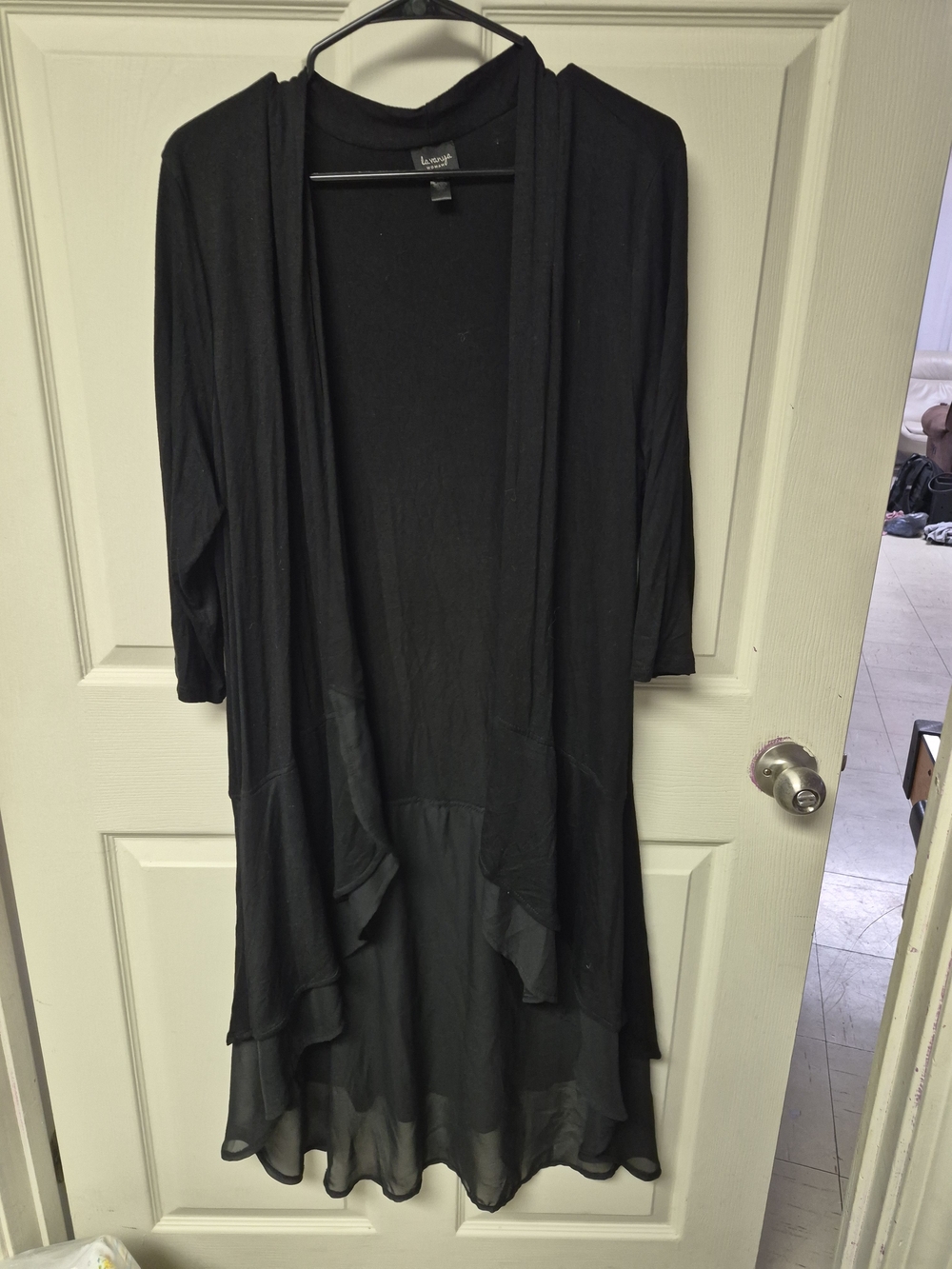 Women's Black Open-Front Draped Cardigan Sweater